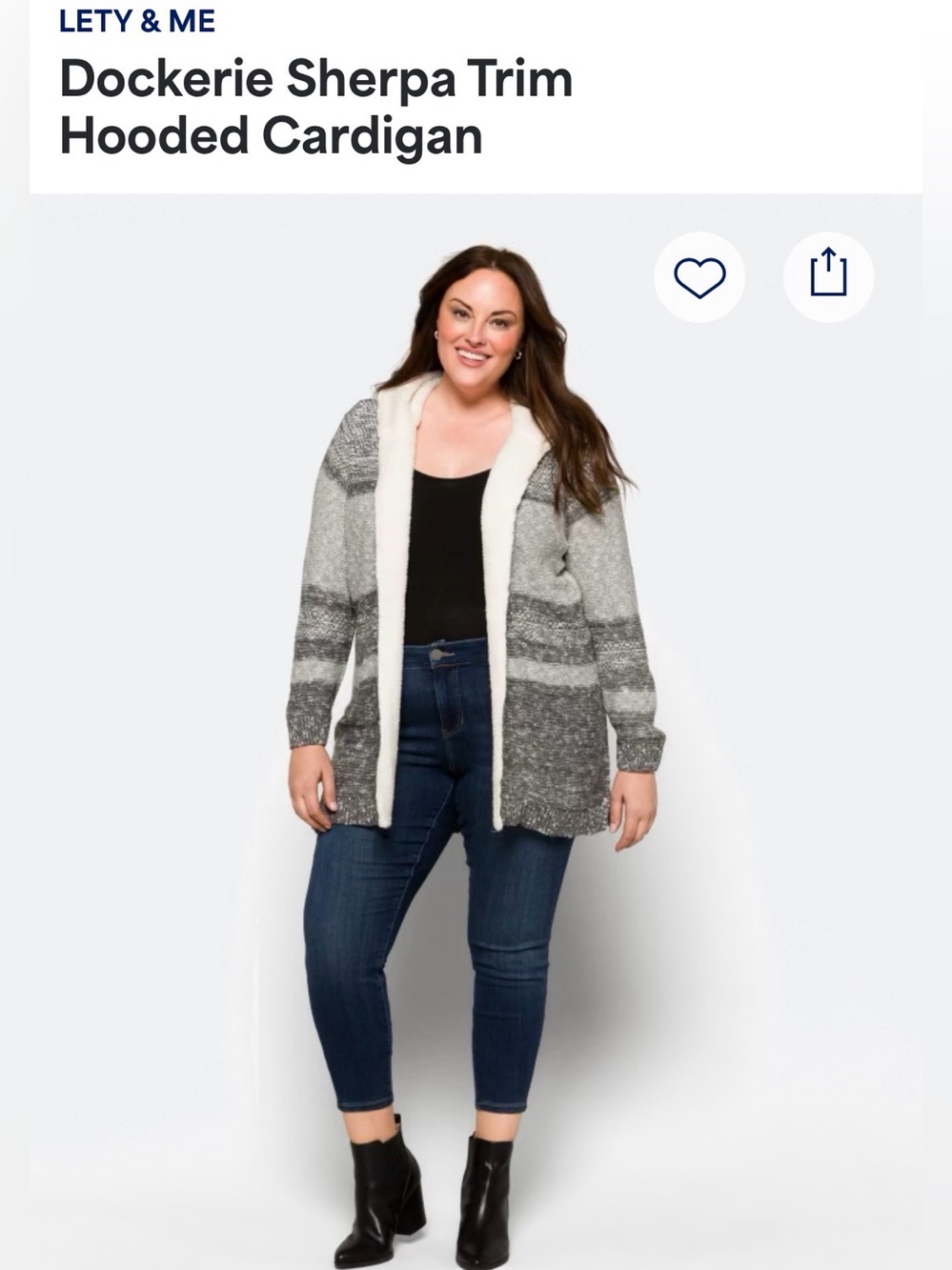 LETTY & ME Gray Hooded Sherpa-Trim Cardigan